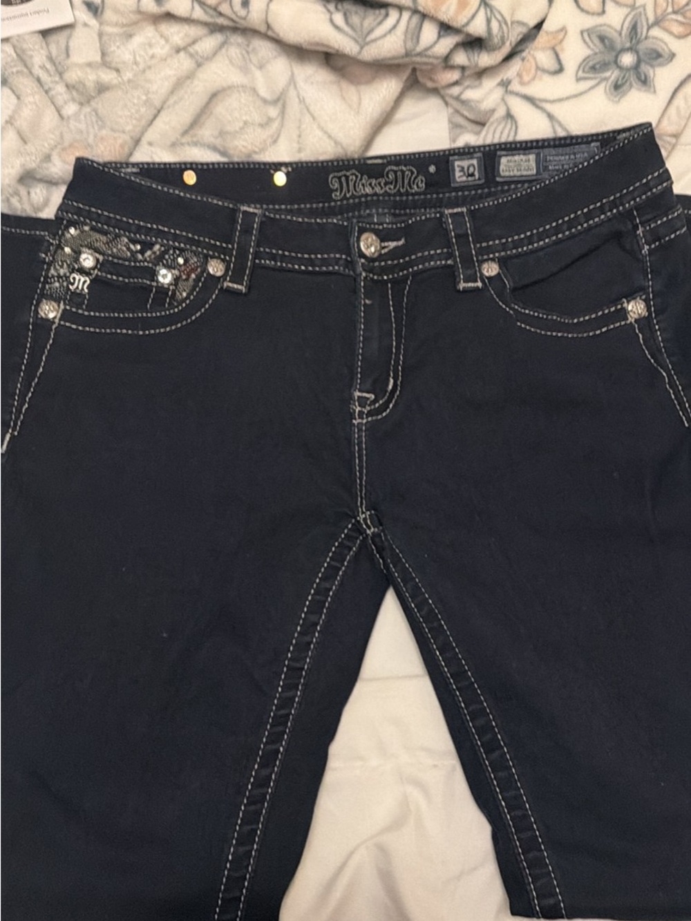 Miss Me Navy Blue Boot Cut Jeans with Embellished Pockets